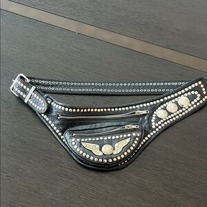 Black Leather Festival Waist Bag